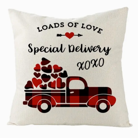 NEW VALENTINE'S DAY LOADS OF LOVE BUFFALO CHECK VTG TRUCK LINEN PILLOW COVER - Picture 1 of 3